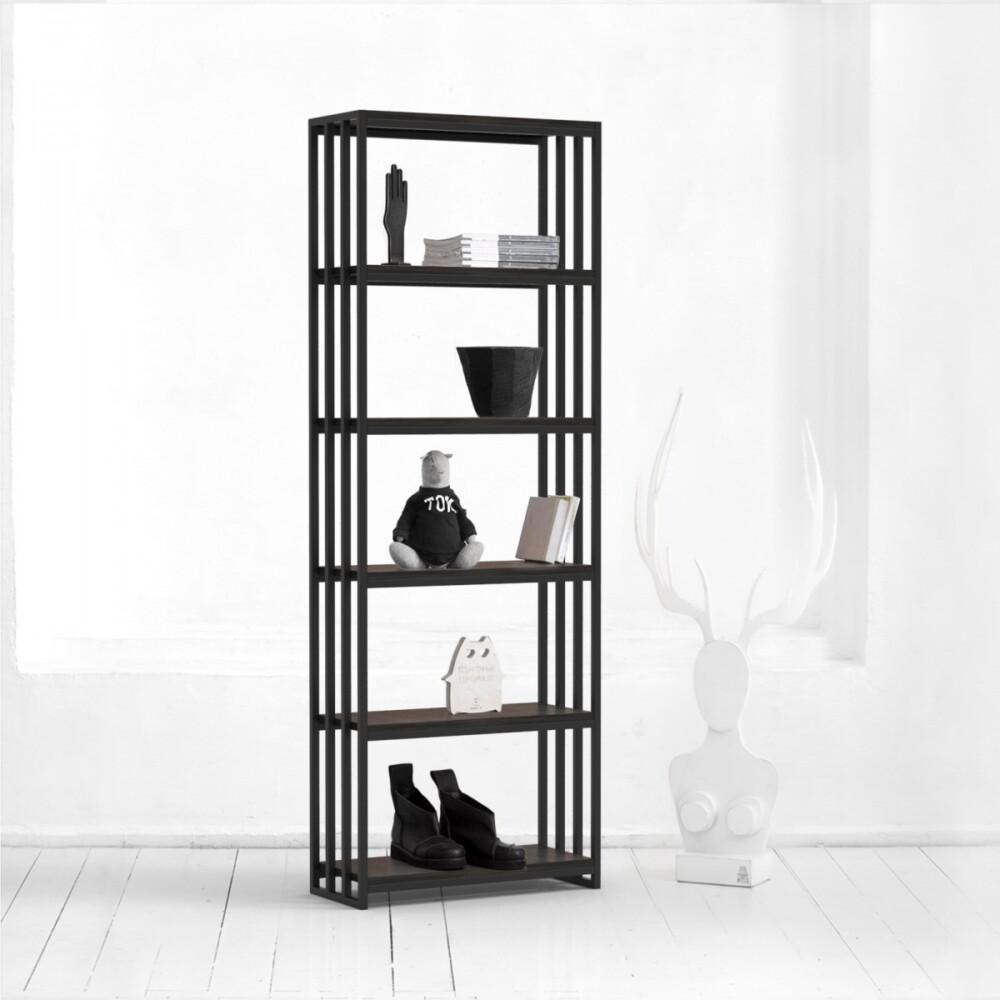 Стеллаж минимализм с вертикальными ограждениями фанера-винтажный черный archpole